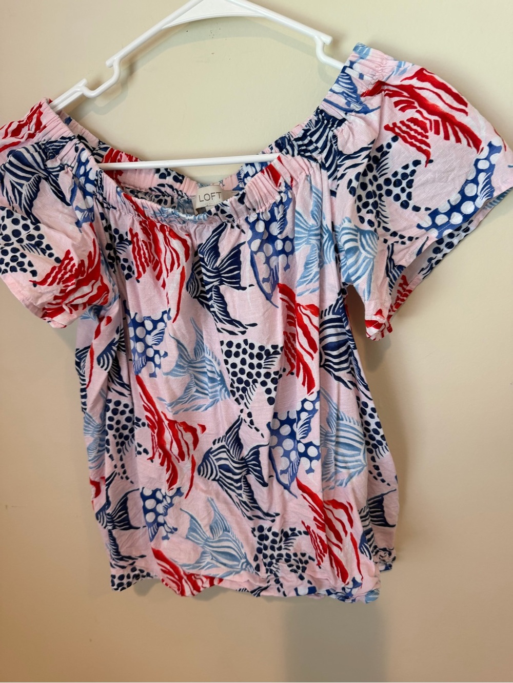 LOFT Pink Fish Off-Shoulder Top
